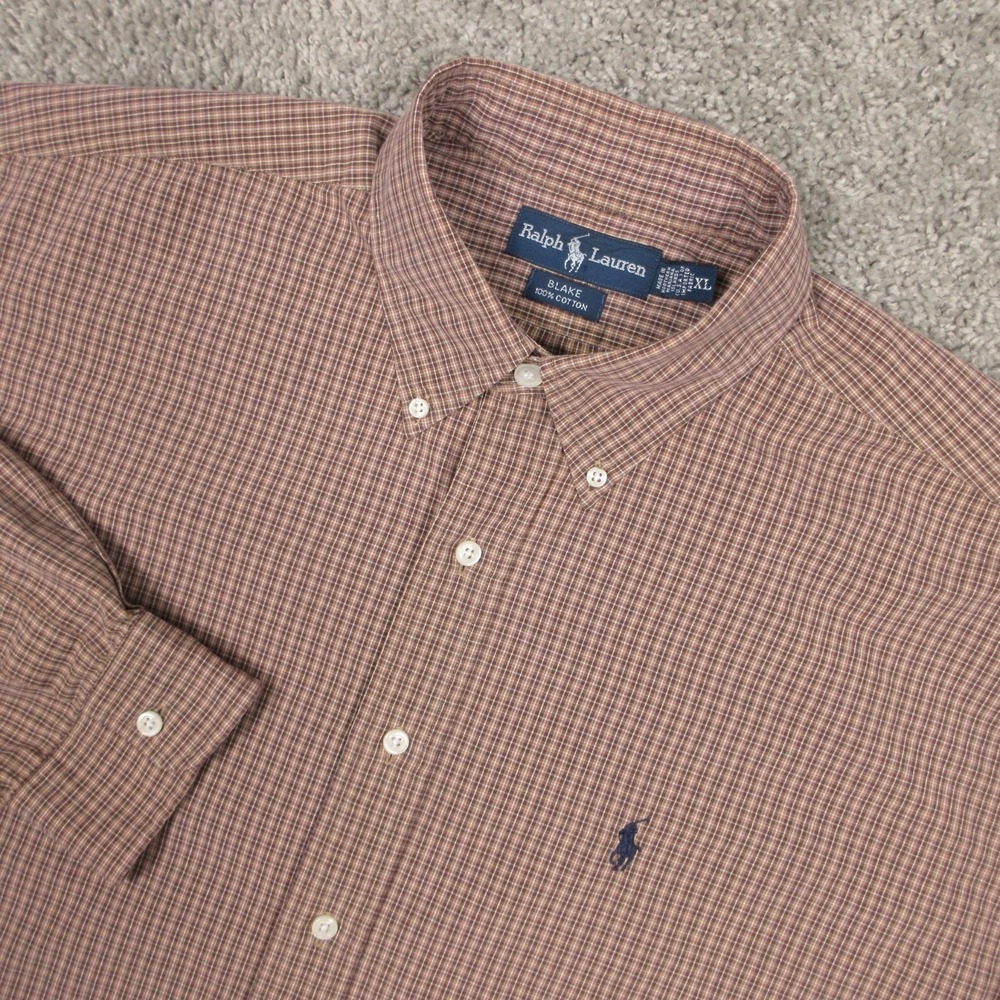 Vintage Ralph Lauren Shirt Mens XL Brown Plaid Blake Cotton Pony Logo Button Up